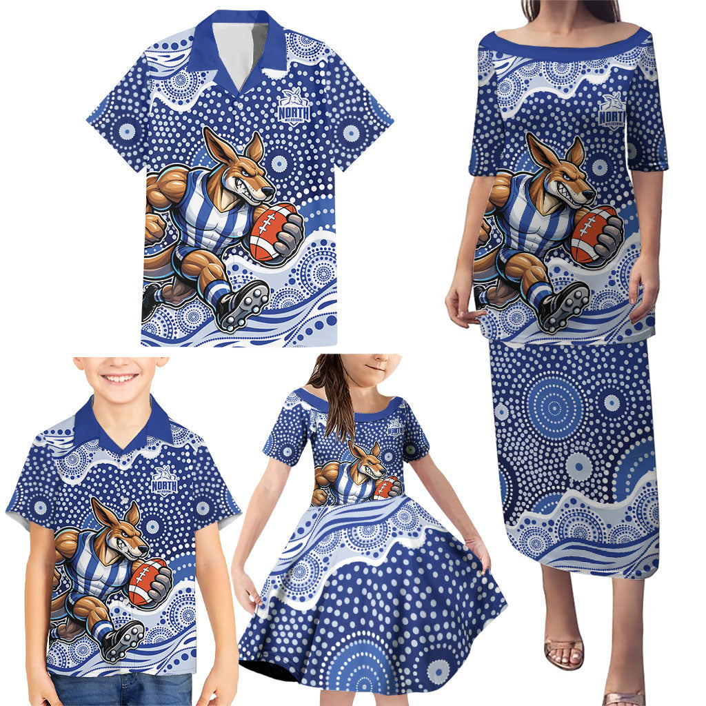 North Melbourne Kangaroos Family Matching Puletasi and Hawaiian Shirt Aboriginal Dot Pattern - Football Mascot Heritage Pride
