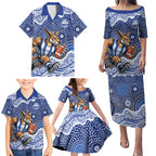 North Melbourne Kangaroos Family Matching Puletasi and Hawaiian Shirt Aboriginal Dot Pattern - Football Mascot Heritage Pride