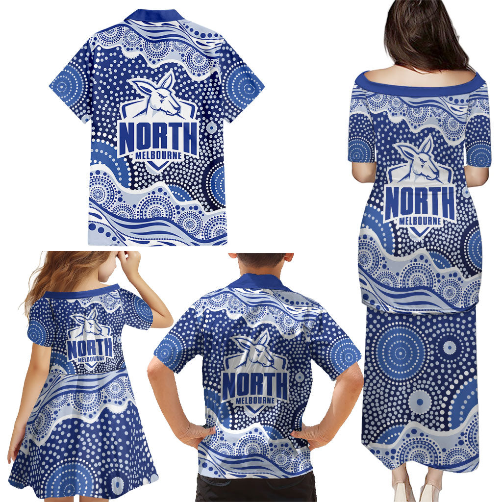North Melbourne Kangaroos Family Matching Puletasi and Hawaiian Shirt Aboriginal Dot Pattern - Football Mascot Heritage Pride