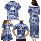 North Melbourne Kangaroos Family Matching Puletasi and Hawaiian Shirt Aboriginal Dot Pattern - Football Mascot Heritage Pride