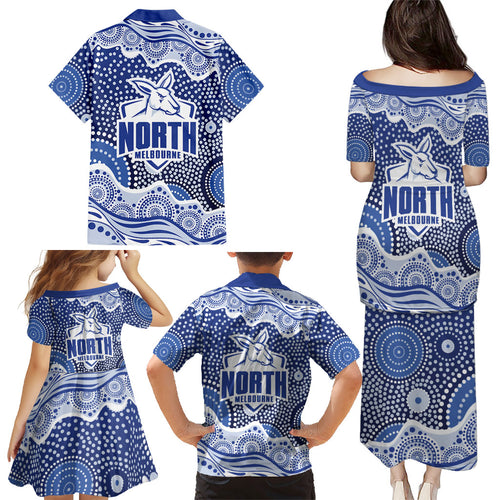 North Melbourne Kangaroos Family Matching Puletasi and Hawaiian Shirt Aboriginal Dot Pattern - Football Mascot Heritage Pride