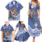 North Melbourne Kangaroos Family Matching Summer Maxi Dress and Hawaiian Shirt Aboriginal Dot Pattern - Football Mascot Heritage Pride