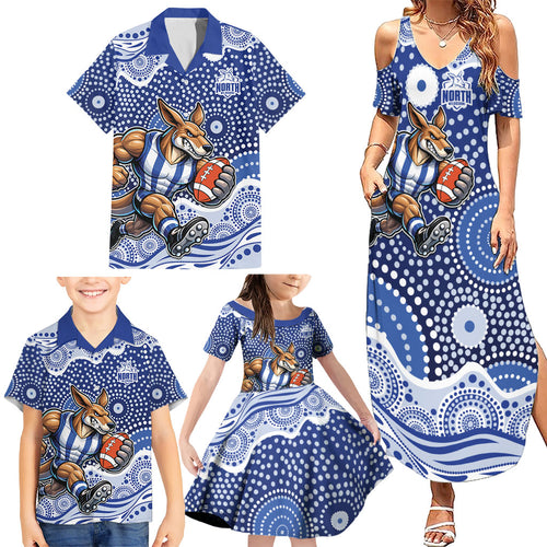 North Melbourne Kangaroos Family Matching Summer Maxi Dress and Hawaiian Shirt Aboriginal Dot Pattern - Football Mascot Heritage Pride