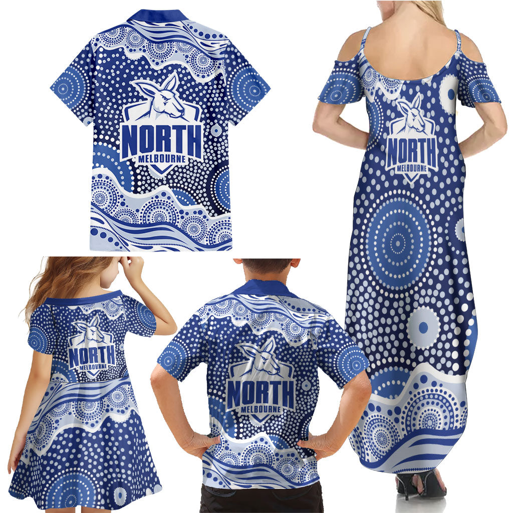 North Melbourne Kangaroos Family Matching Summer Maxi Dress and Hawaiian Shirt Aboriginal Dot Pattern - Football Mascot Heritage Pride