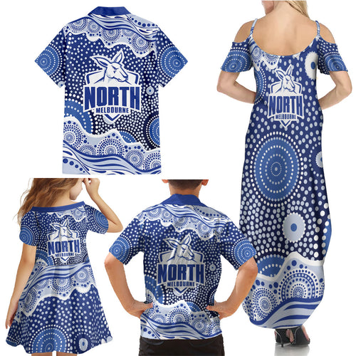 North Melbourne Kangaroos Family Matching Summer Maxi Dress and Hawaiian Shirt Aboriginal Dot Pattern - Football Mascot Heritage Pride