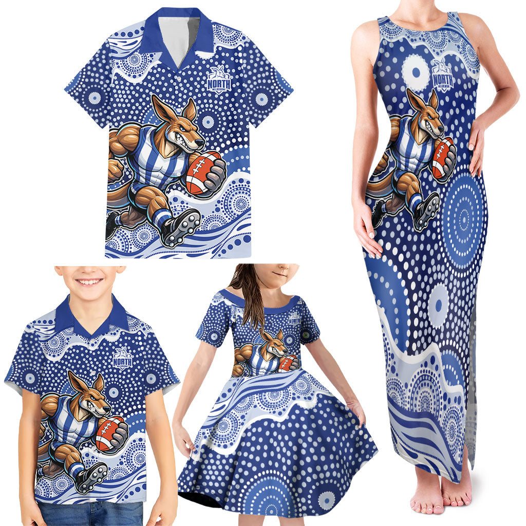 North Melbourne Kangaroos Family Matching Tank Maxi Dress and Hawaiian Shirt Aboriginal Dot Pattern - Football Mascot Heritage Pride