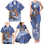 North Melbourne Kangaroos Family Matching Tank Maxi Dress and Hawaiian Shirt Aboriginal Dot Pattern - Football Mascot Heritage Pride