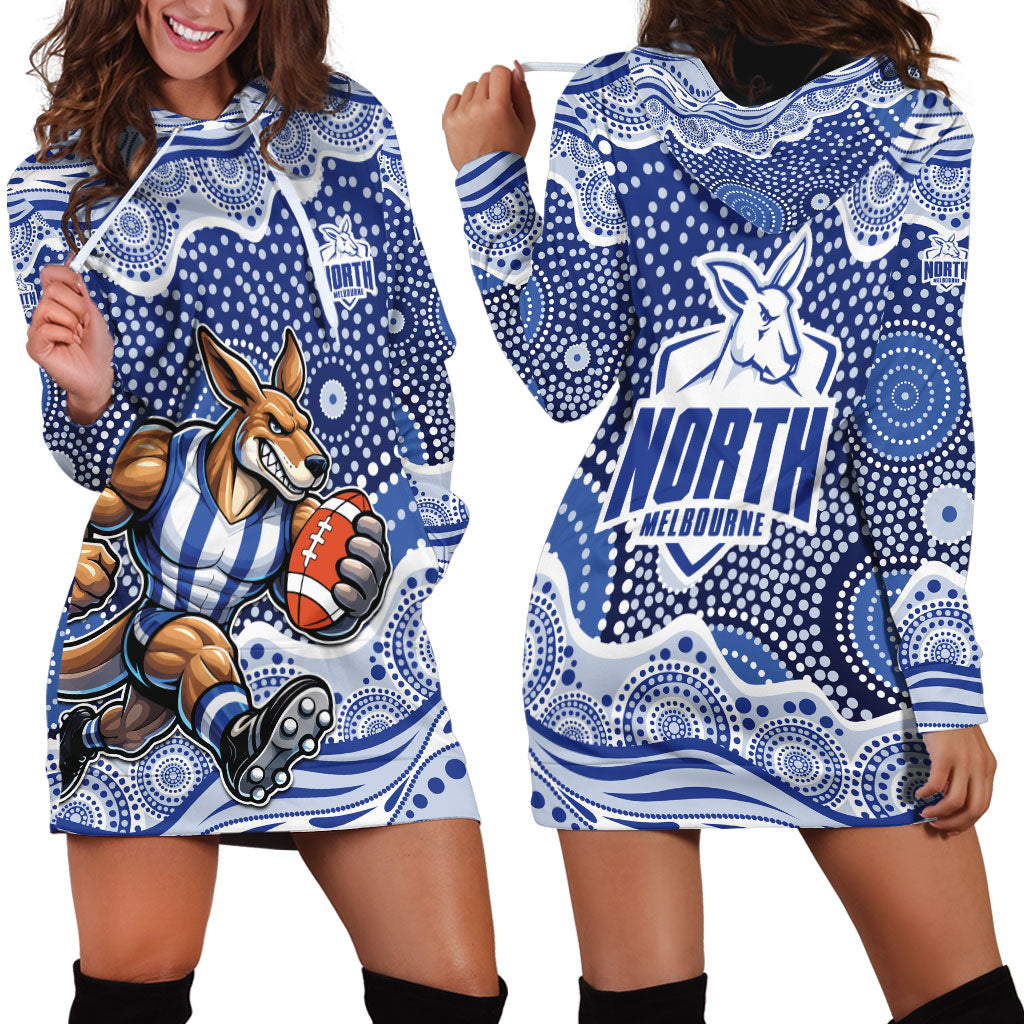 North Melbourne Kangaroos Hoodie Dress Aboriginal Dot Pattern - Football Mascot Heritage Pride