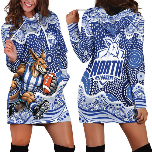 North Melbourne Kangaroos Hoodie Dress Aboriginal Dot Pattern - Football Mascot Heritage Pride