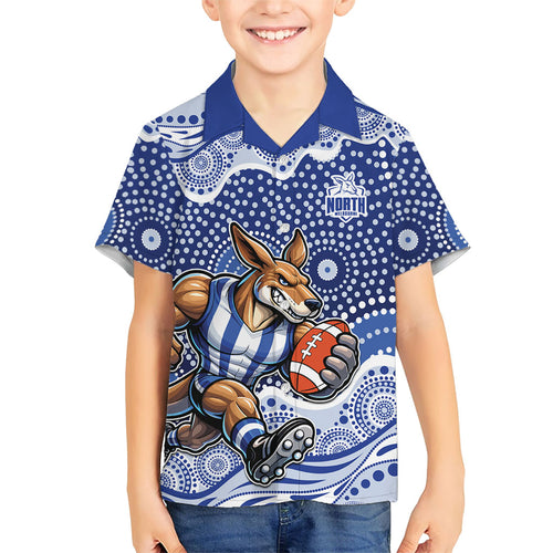 North Melbourne Kangaroos Kid Hawaiian Shirt Aboriginal Dot Pattern - Football Mascot Heritage Pride