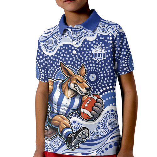 North Melbourne Kangaroos Kid Polo Shirt Aboriginal Dot Pattern - Football Mascot Heritage Pride