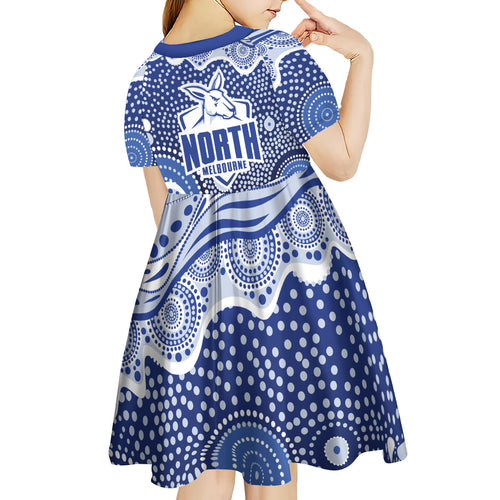 North Melbourne Kangaroos Kid Short Sleeve Dress Aboriginal Dot Pattern - Football Mascot Heritage Pride