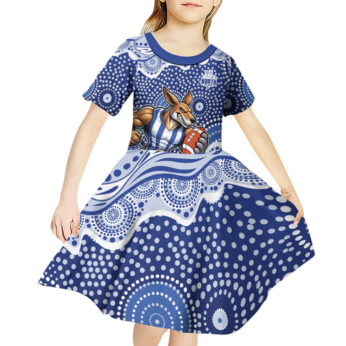 North Melbourne Kangaroos Kid Short Sleeve Dress Aboriginal Dot Pattern - Football Mascot Heritage Pride