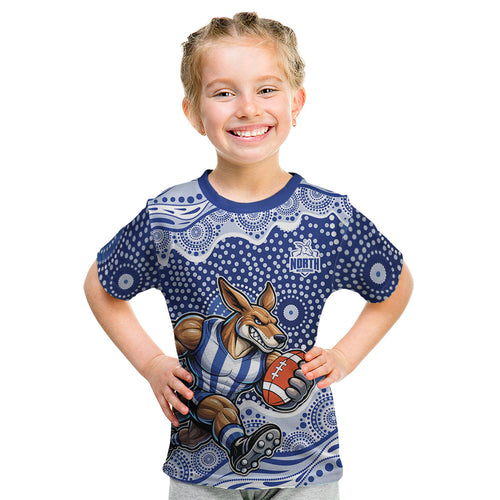 North Melbourne Kangaroos Kid T Shirt Aboriginal Dot Pattern - Football Mascot Heritage Pride