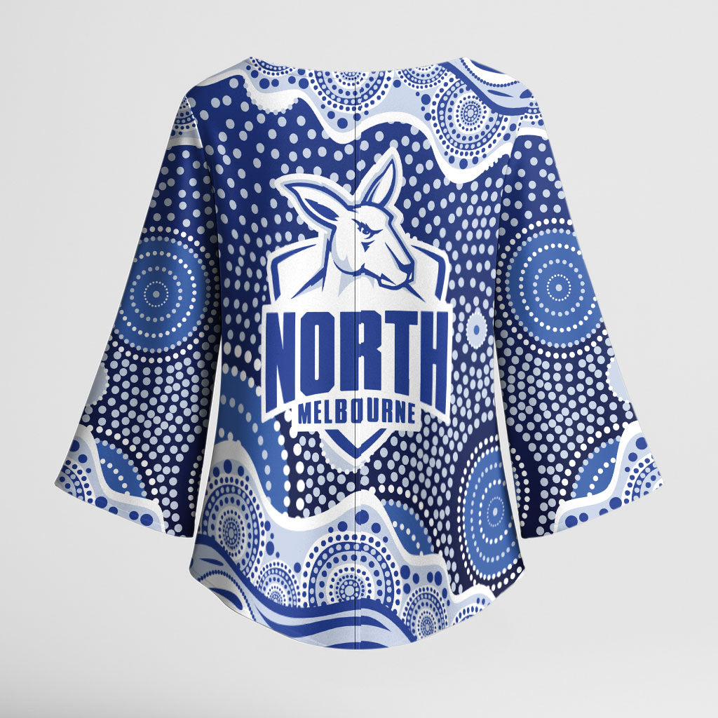 North Melbourne Kangaroos Kimono Sleeve Blouse Aboriginal Dot Pattern - Football Mascot Heritage Pride