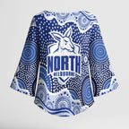 North Melbourne Kangaroos Kimono Sleeve Blouse Aboriginal Dot Pattern - Football Mascot Heritage Pride