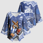 North Melbourne Kangaroos Kimono Sleeve Blouse Aboriginal Dot Pattern - Football Mascot Heritage Pride