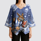 North Melbourne Kangaroos Kimono Sleeve Blouse Aboriginal Dot Pattern - Football Mascot Heritage Pride