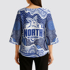North Melbourne Kangaroos Kimono Sleeve Blouse Aboriginal Dot Pattern - Football Mascot Heritage Pride
