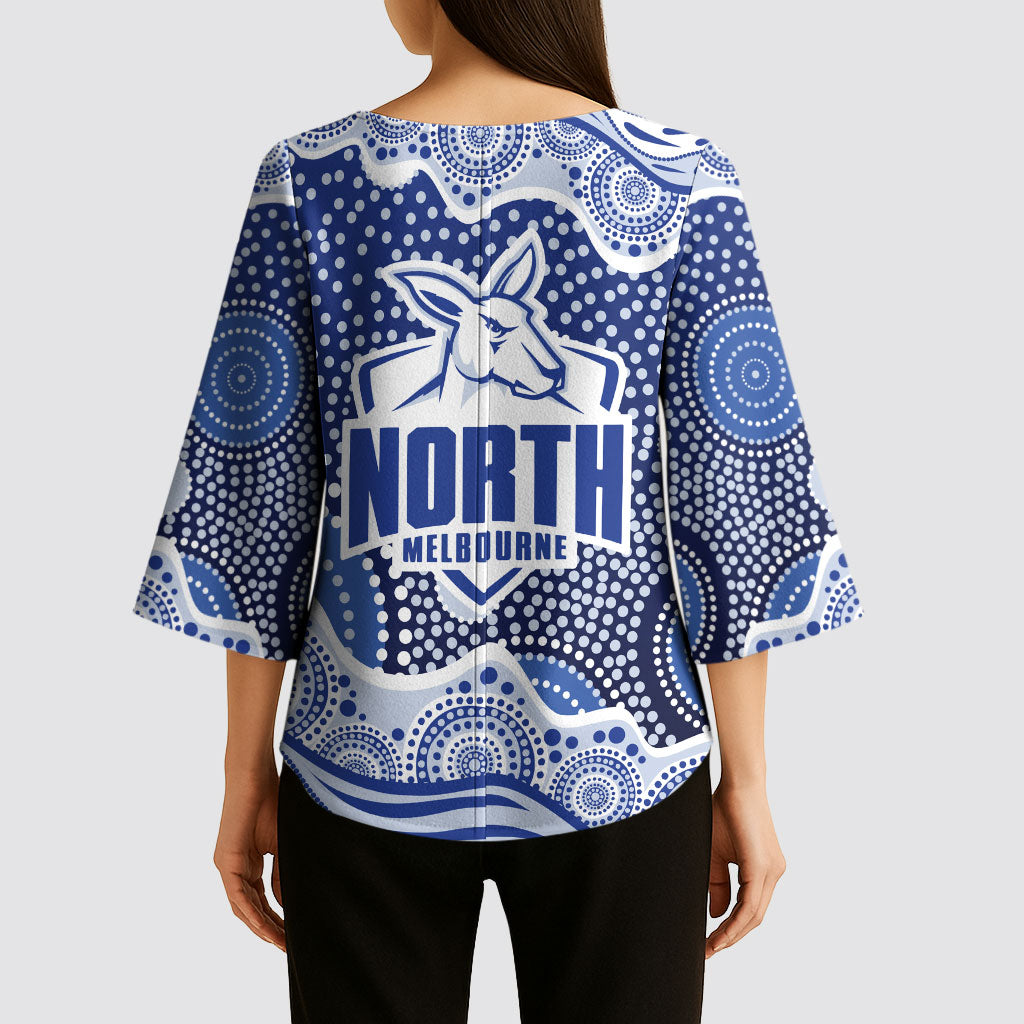 North Melbourne Kangaroos Kimono Sleeve Blouse Aboriginal Dot Pattern - Football Mascot Heritage Pride