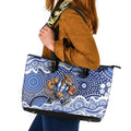 North Melbourne Kangaroos Leather Tote Bag Aboriginal Dot Pattern - Football Mascot Heritage Pride