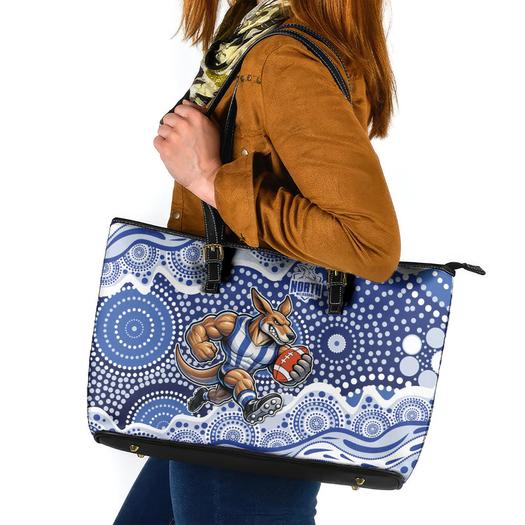 North Melbourne Kangaroos Leather Tote Bag Aboriginal Dot Pattern - Football Mascot Heritage Pride