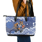 North Melbourne Kangaroos Leather Tote Bag Aboriginal Dot Pattern - Football Mascot Heritage Pride