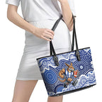 North Melbourne Kangaroos Leather Tote Bag Aboriginal Dot Pattern - Football Mascot Heritage Pride