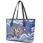 North Melbourne Kangaroos Leather Tote Bag Aboriginal Dot Pattern - Football Mascot Heritage Pride