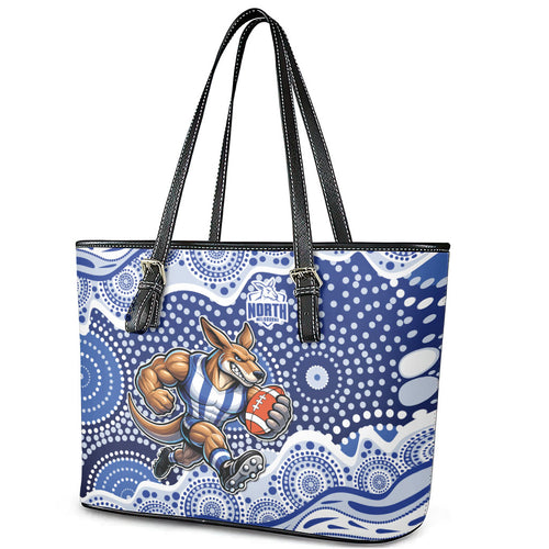 North Melbourne Kangaroos Leather Tote Bag Aboriginal Dot Pattern - Football Mascot Heritage Pride