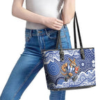North Melbourne Kangaroos Leather Tote Bag Aboriginal Dot Pattern - Football Mascot Heritage Pride