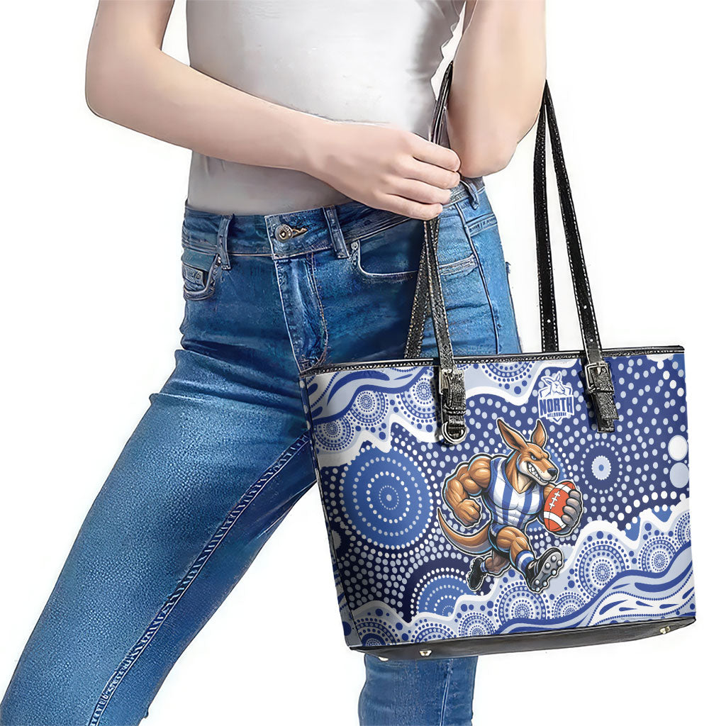 North Melbourne Kangaroos Leather Tote Bag Aboriginal Dot Pattern - Football Mascot Heritage Pride