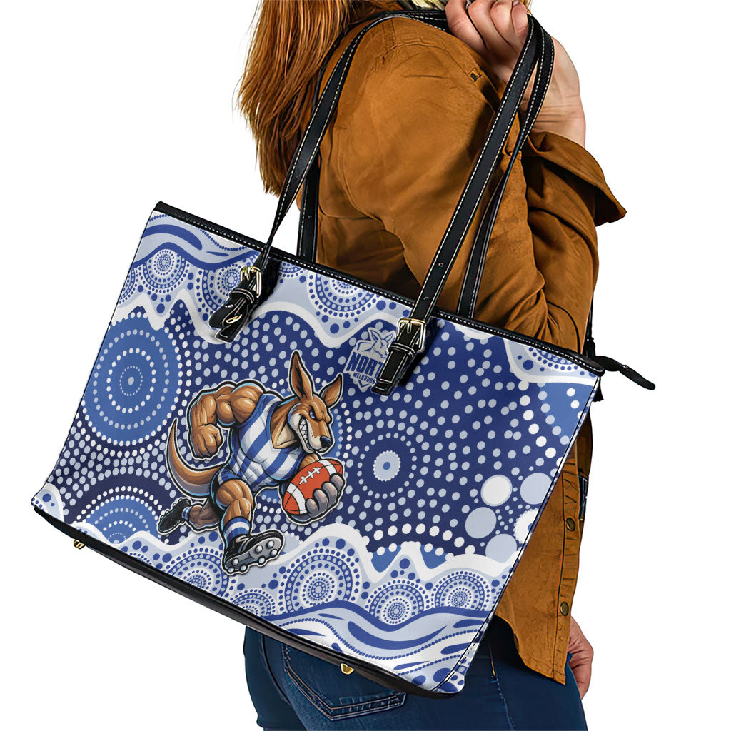 North Melbourne Kangaroos Leather Tote Bag Aboriginal Dot Pattern - Football Mascot Heritage Pride