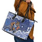 North Melbourne Kangaroos Leather Tote Bag Aboriginal Dot Pattern - Football Mascot Heritage Pride