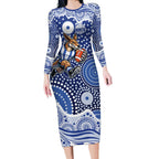 North Melbourne Kangaroos Long Sleeve Bodycon Dress Aboriginal Dot Pattern - Football Mascot Heritage Pride