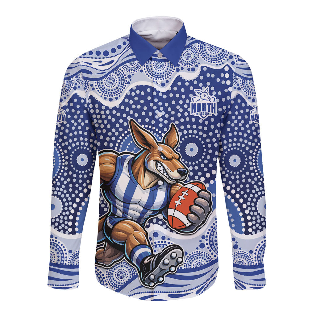 North Melbourne Kangaroos Long Sleeve Button Shirt Aboriginal Dot Pattern - Football Mascot Heritage Pride