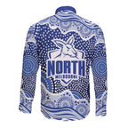 North Melbourne Kangaroos Long Sleeve Button Shirt Aboriginal Dot Pattern - Football Mascot Heritage Pride
