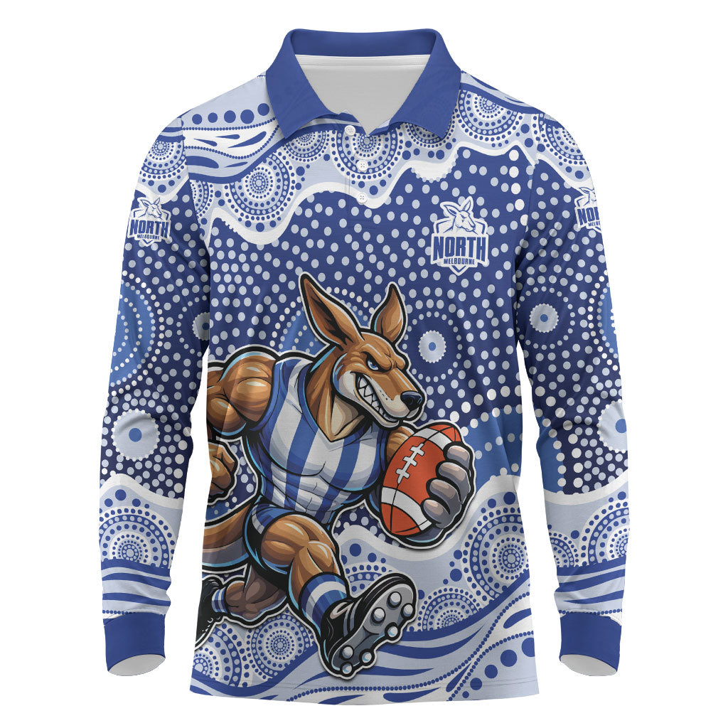 North Melbourne Kangaroos Long Sleeve Polo Shirt Aboriginal Dot Pattern - Football Mascot Heritage Pride
