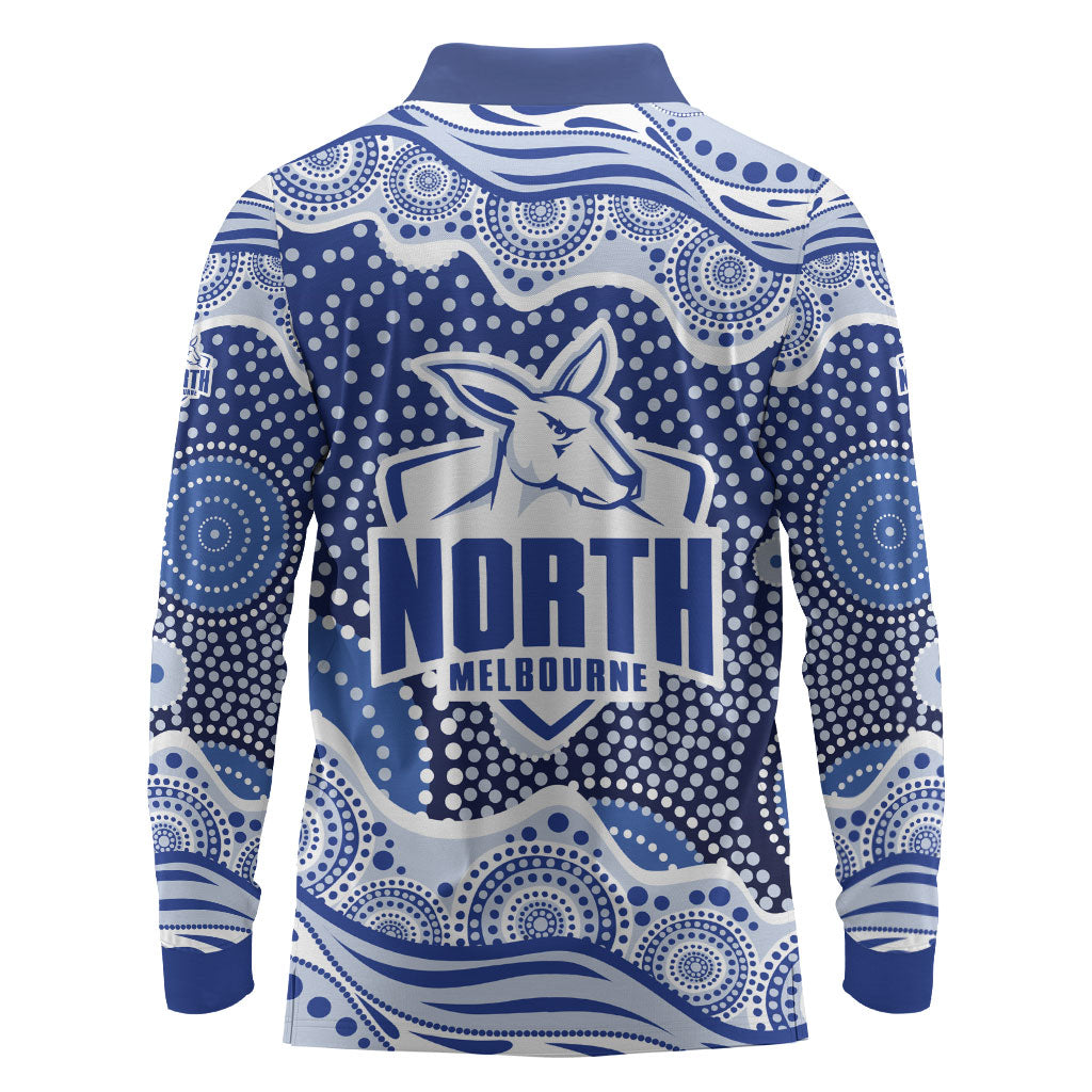 North Melbourne Kangaroos Long Sleeve Polo Shirt Aboriginal Dot Pattern - Football Mascot Heritage Pride