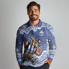 North Melbourne Kangaroos Long Sleeve Polo Shirt Aboriginal Dot Pattern - Football Mascot Heritage Pride