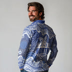 North Melbourne Kangaroos Long Sleeve Polo Shirt Aboriginal Dot Pattern - Football Mascot Heritage Pride