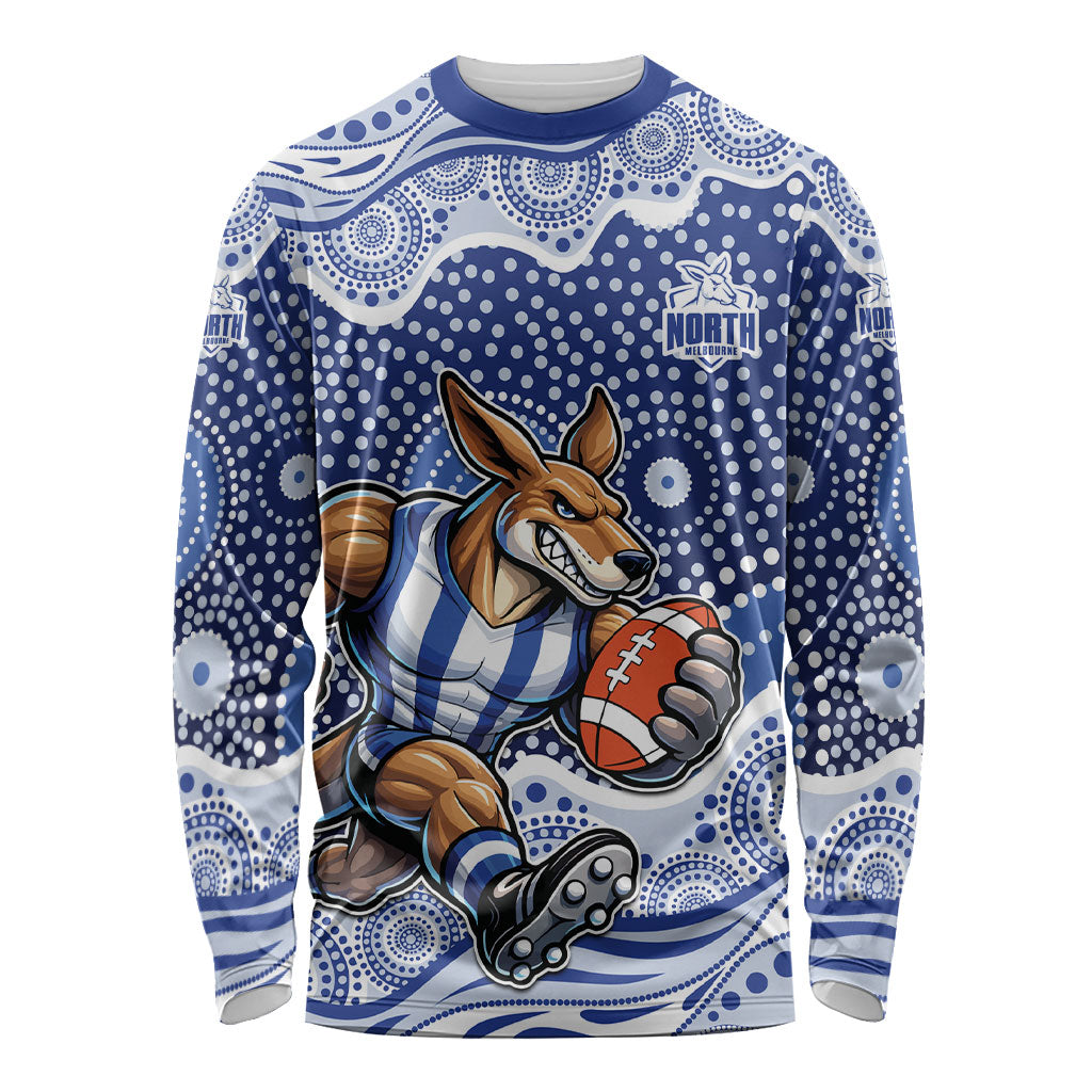 North Melbourne Kangaroos Long Sleeve Shirt Aboriginal Dot Pattern - Football Mascot Heritage Pride