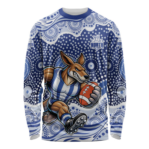 North Melbourne Kangaroos Long Sleeve Shirt Aboriginal Dot Pattern - Football Mascot Heritage Pride