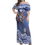 North Melbourne Kangaroos Off Shoulder Maxi Dress Aboriginal Dot Pattern - Football Mascot Heritage Pride