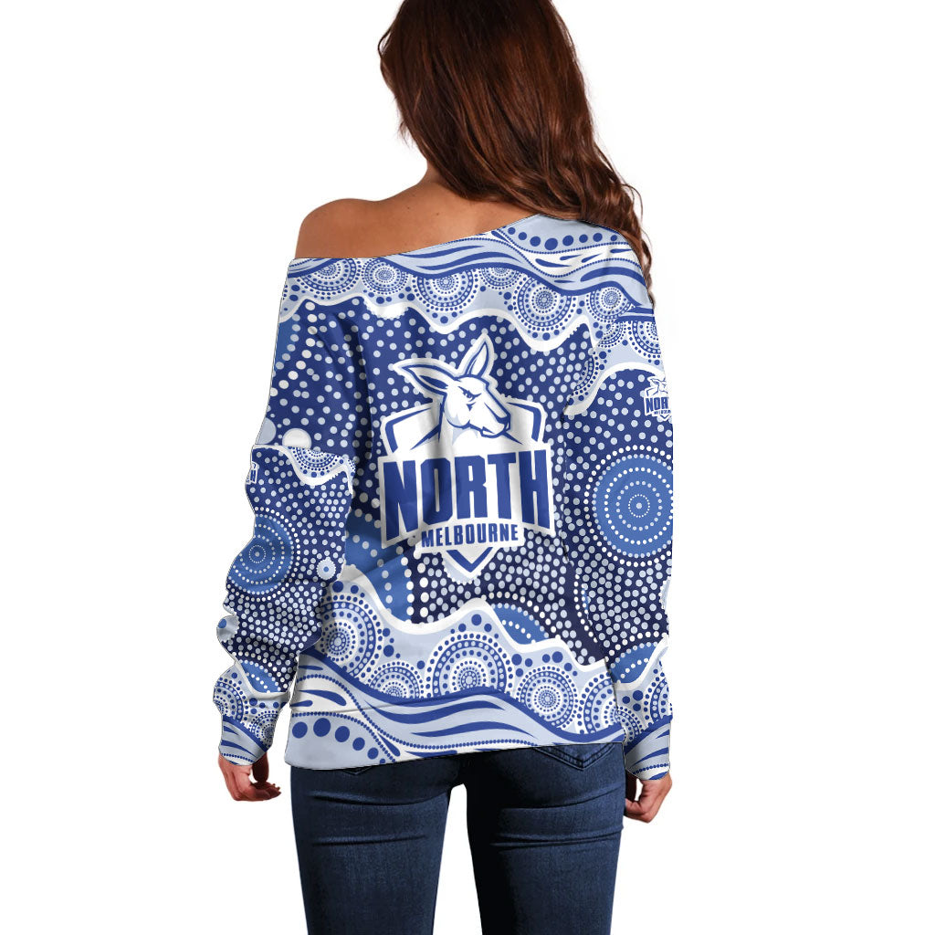 North Melbourne Kangaroos Off Shoulder Sweater Aboriginal Dot Pattern - Football Mascot Heritage Pride
