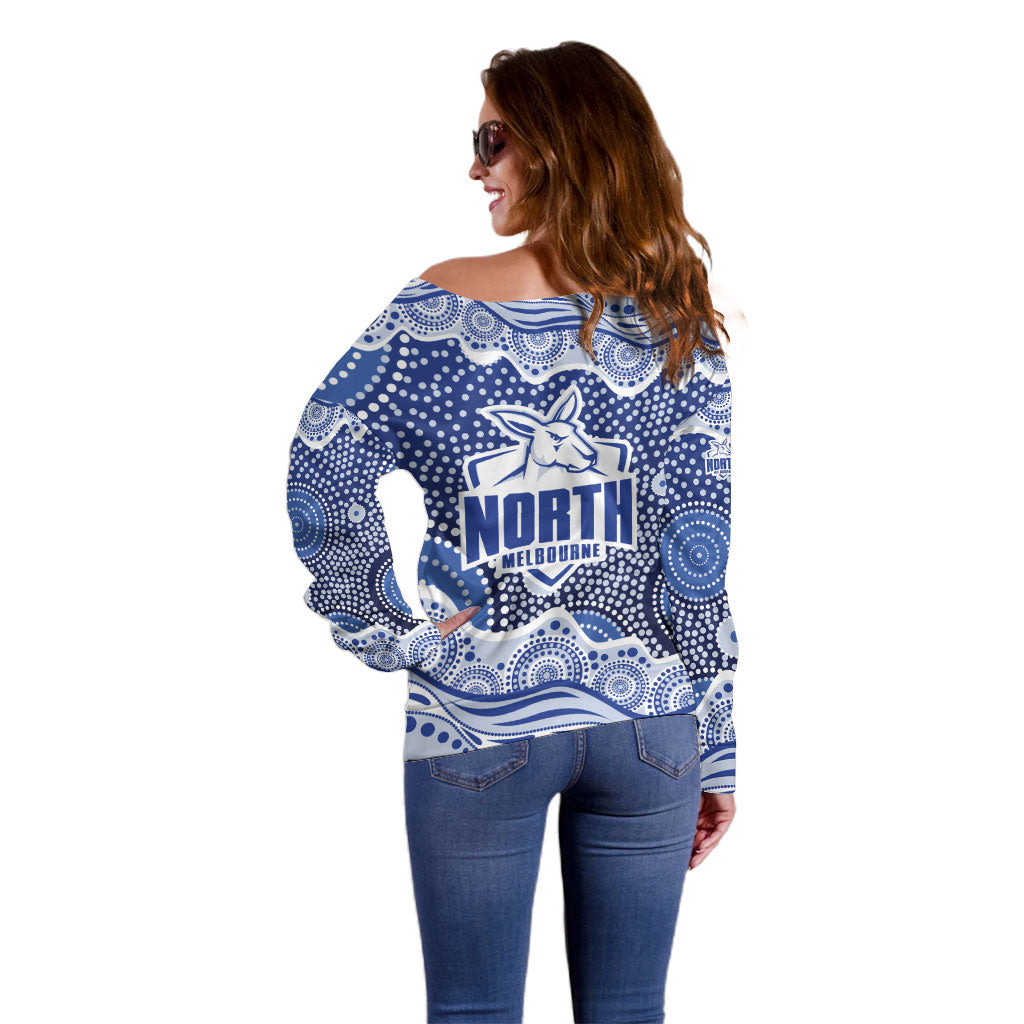 North Melbourne Kangaroos Off Shoulder Sweater Aboriginal Dot Pattern - Football Mascot Heritage Pride