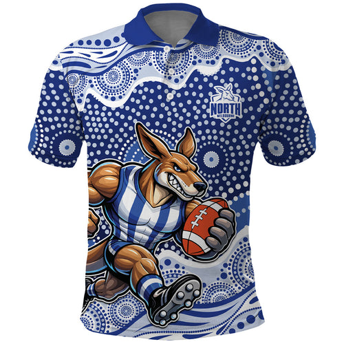 North Melbourne Kangaroos Polo Shirt Aboriginal Dot Pattern - Football Mascot Heritage Pride