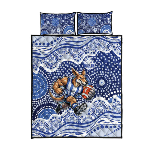 North Melbourne Kangaroos Quilt Bed Set Aboriginal Dot Pattern - Football Mascot Heritage Pride