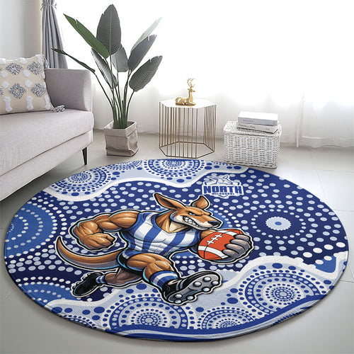North Melbourne Kangaroos Round Carpet Aboriginal Dot Pattern - Football Mascot Heritage Pride