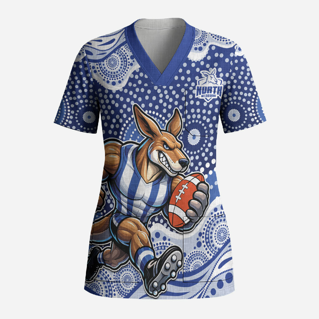 North Melbourne Kangaroos Scrub Top Aboriginal Dot Pattern - Football Mascot Heritage Pride